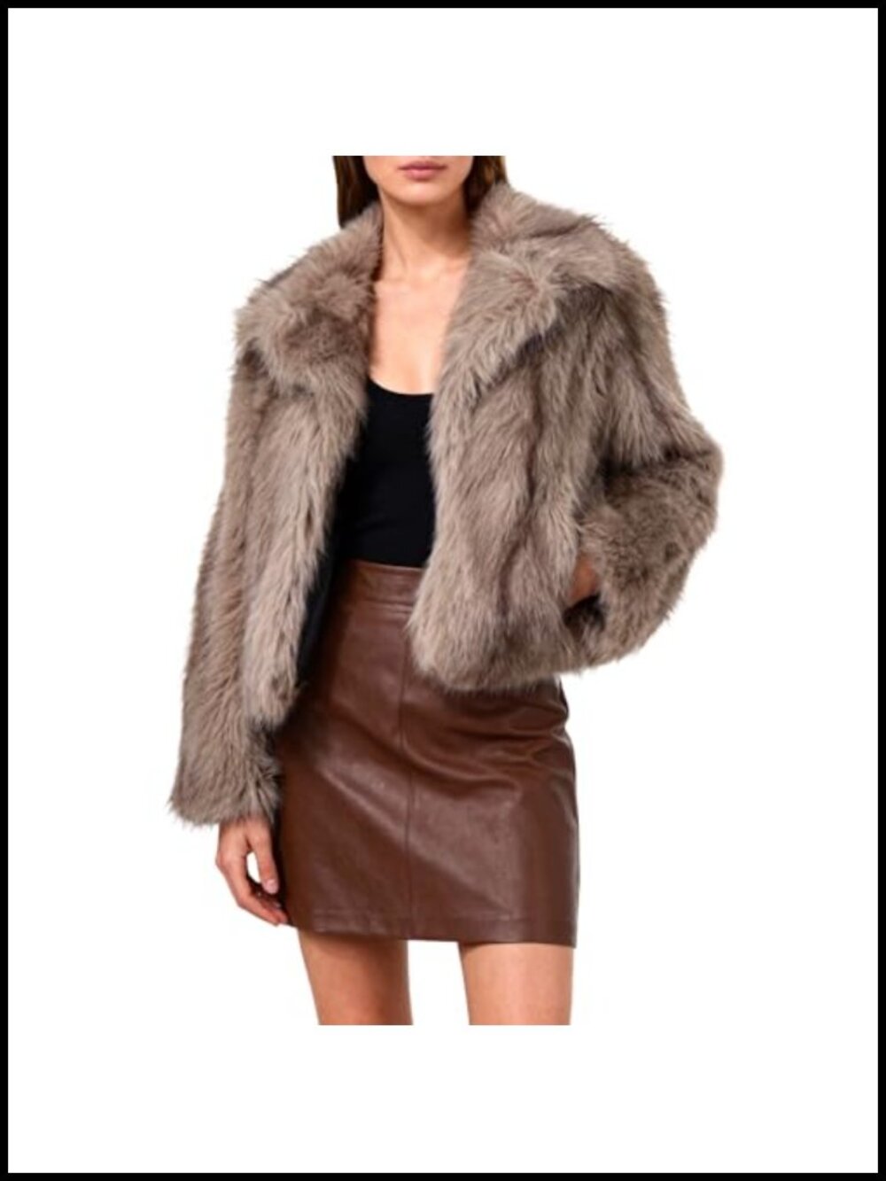 Faux Fur Open Front Crop Coat Long Sleeve Lined Casual Jacket